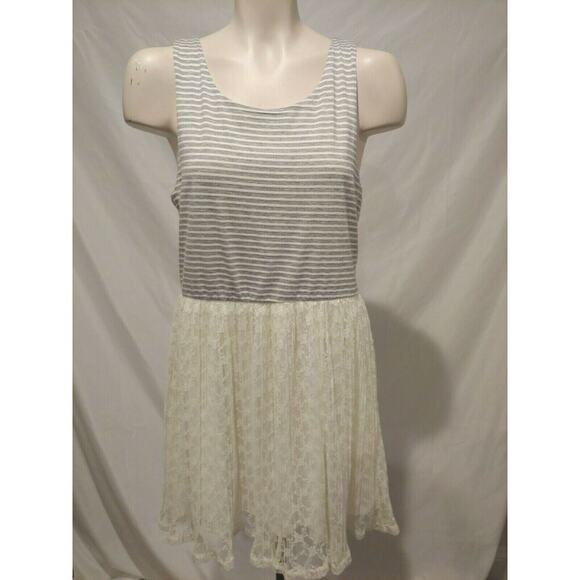 Altar'd State Boho Gray Striped Lace Dress Size Large - Picture 1 of 7